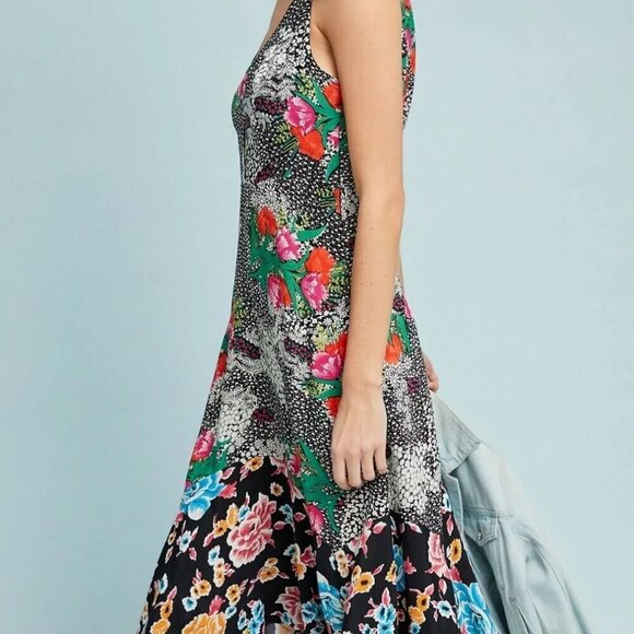 Anthropologie Midi Dress 2 Sleeveless Floral A-Line V-Neck Asymmetric Hem Spring - Picture 10 of 12